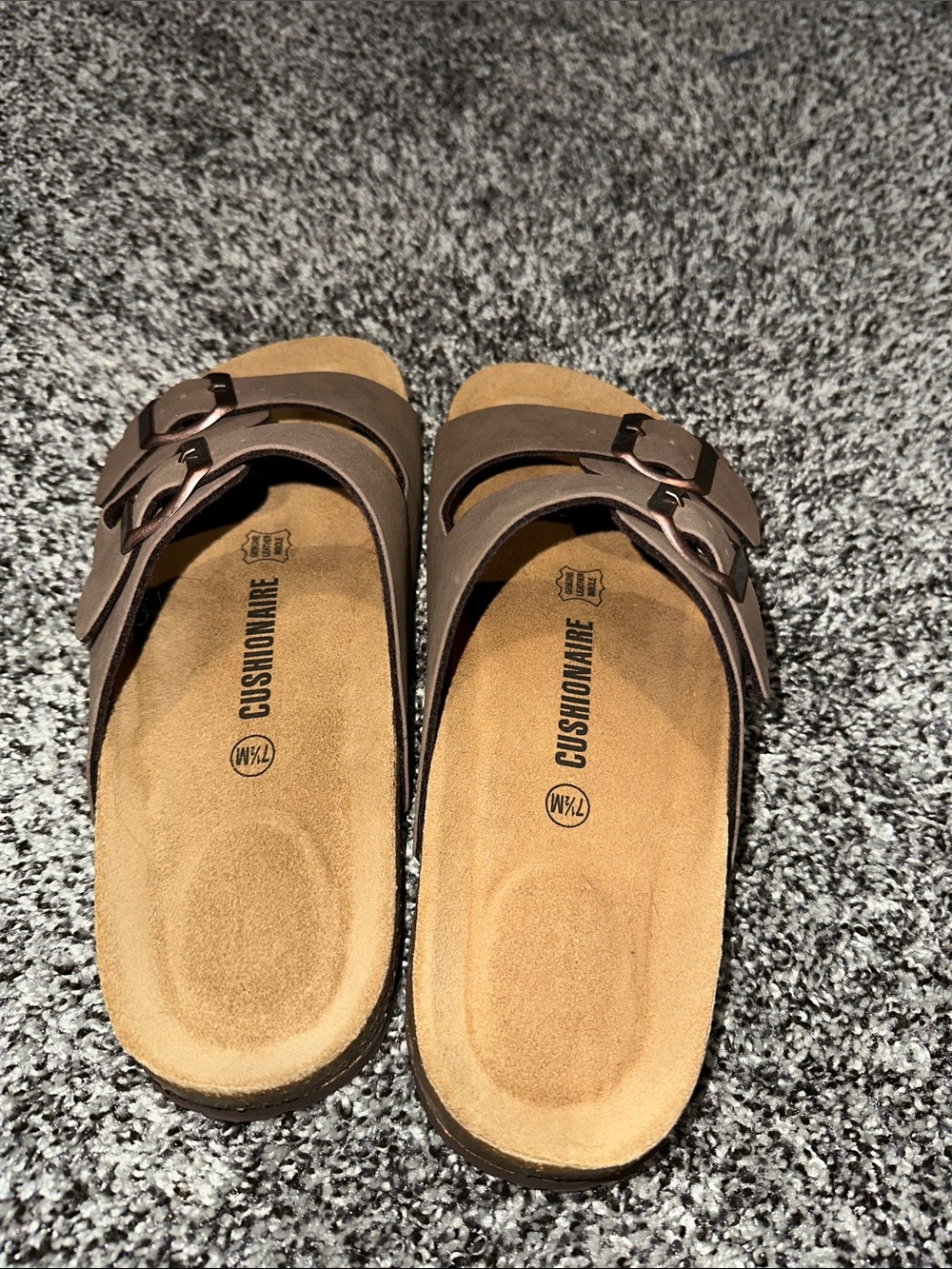 Cushionaire Women’s Brown Dual-Buckle Slide Sandals